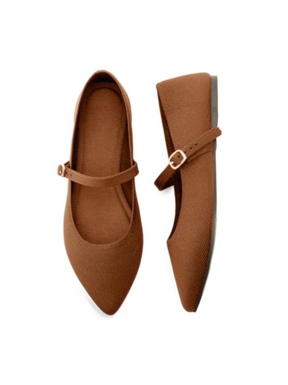 Pointed Toe Knit Ballet Flats with Adjustable Strap Comfortable Washable